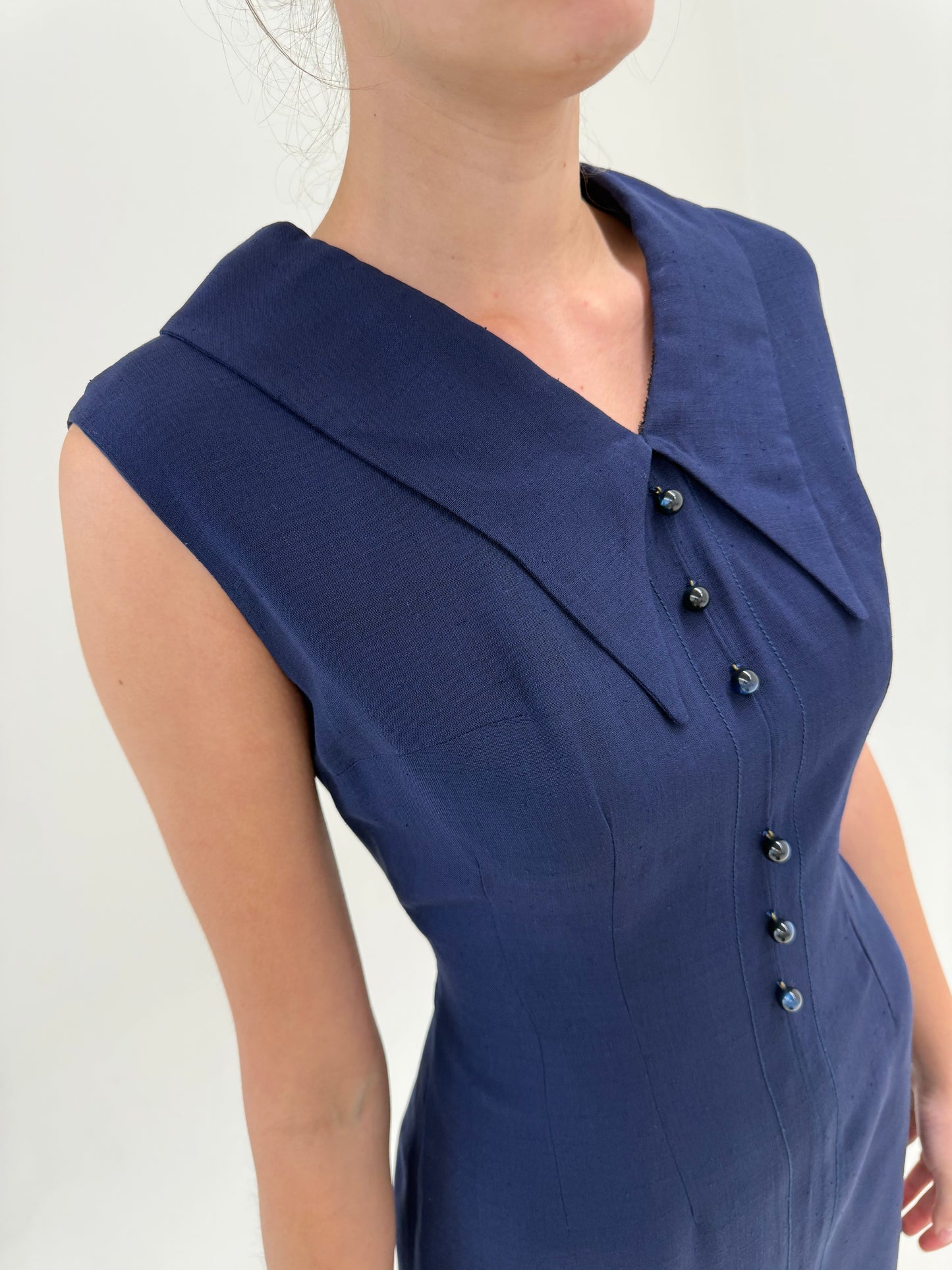 Rochie Old vintage din pânză anii 60 cu guler supradimensionat