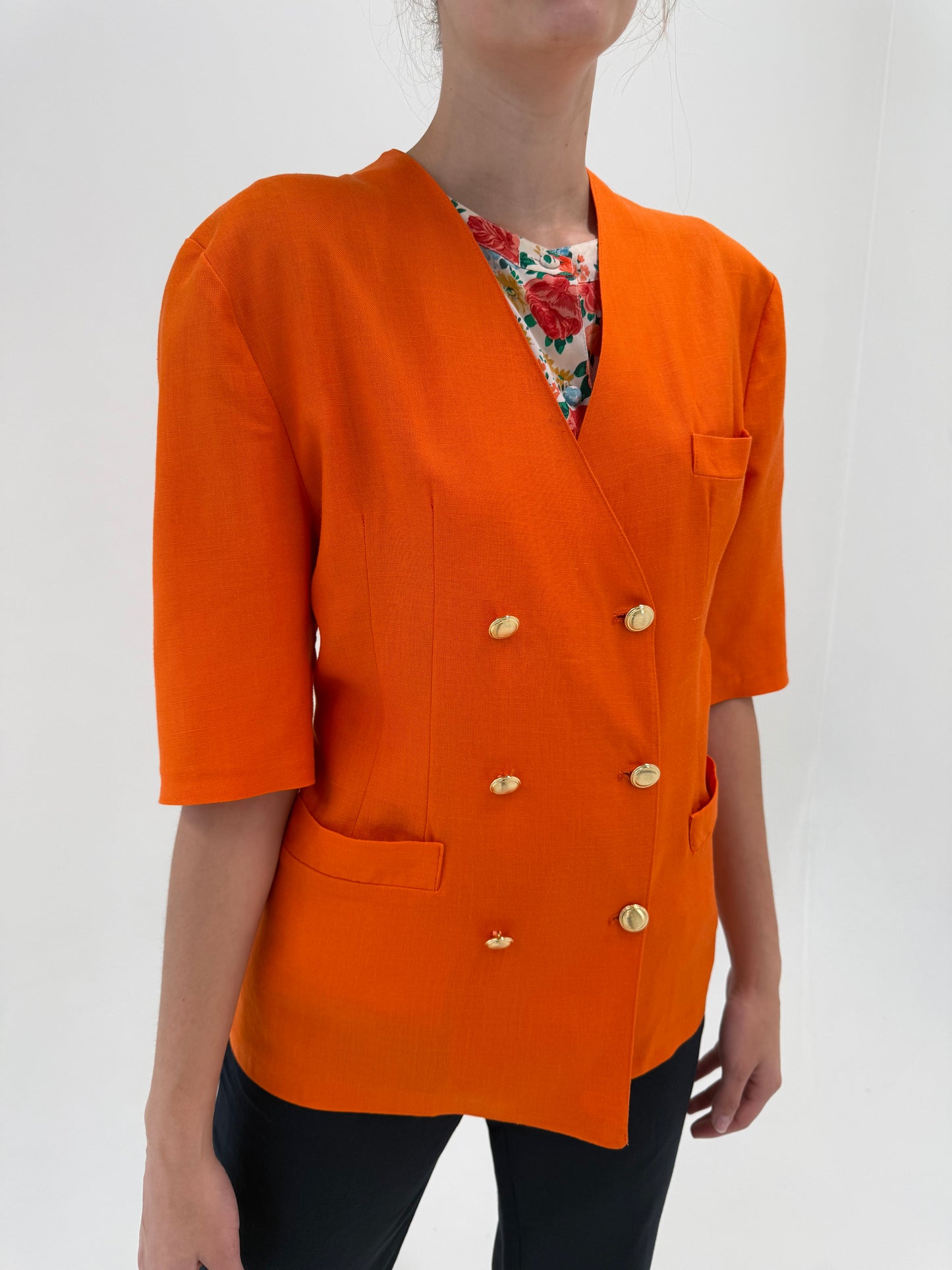 Sacou vintage italian oranj cambrat cu nasturi metalici  aurii din in premium