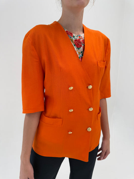 Sacou vintage italian oranj cambrat cu nasturi metalici  aurii din in premium