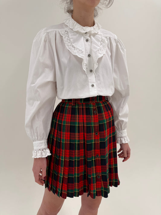Fustă vintage plisată din Tartan gros de lana cu talie ultra înaltă