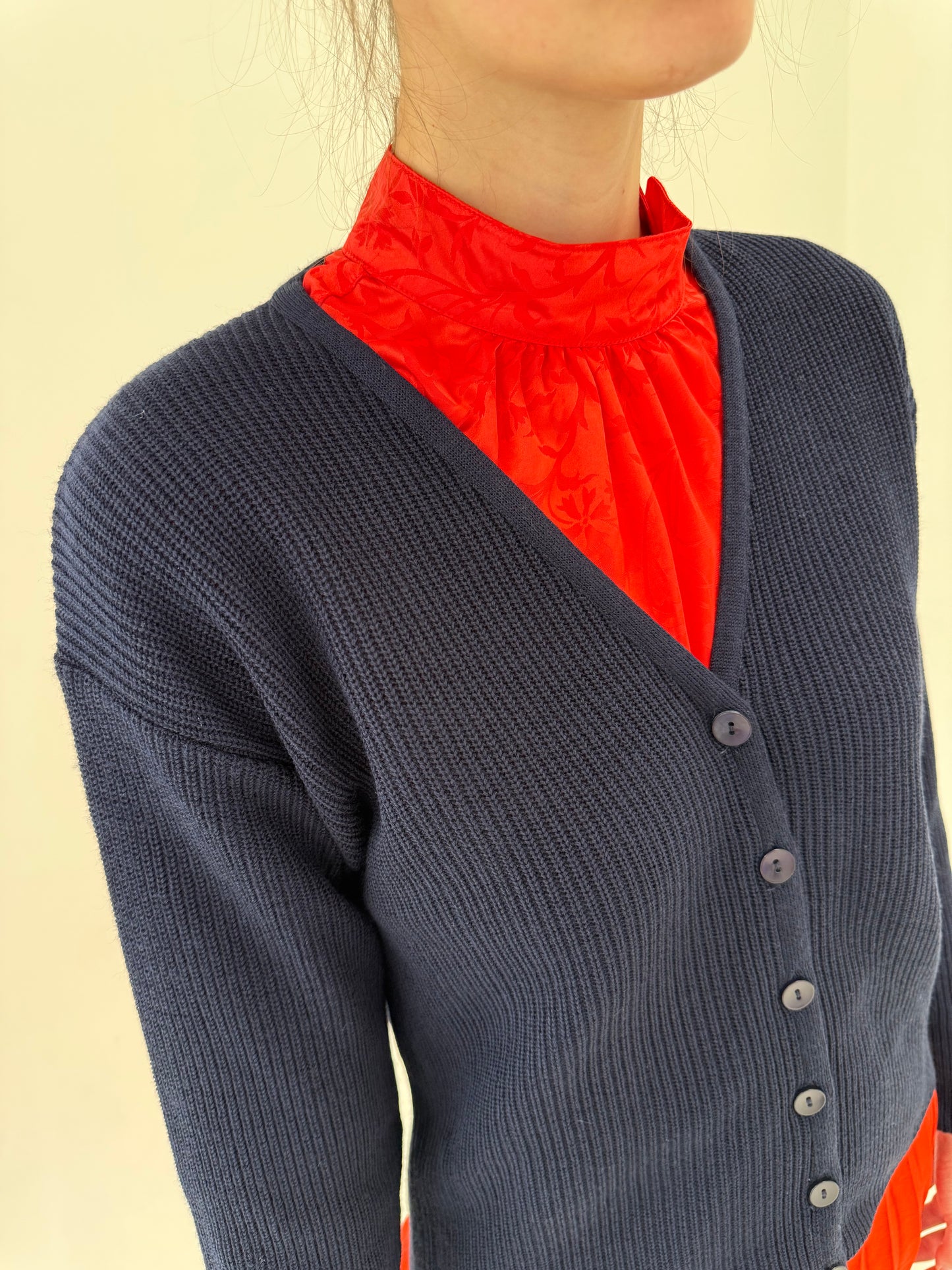 Cardigan din bumbac premium Navy blue în croi oversized