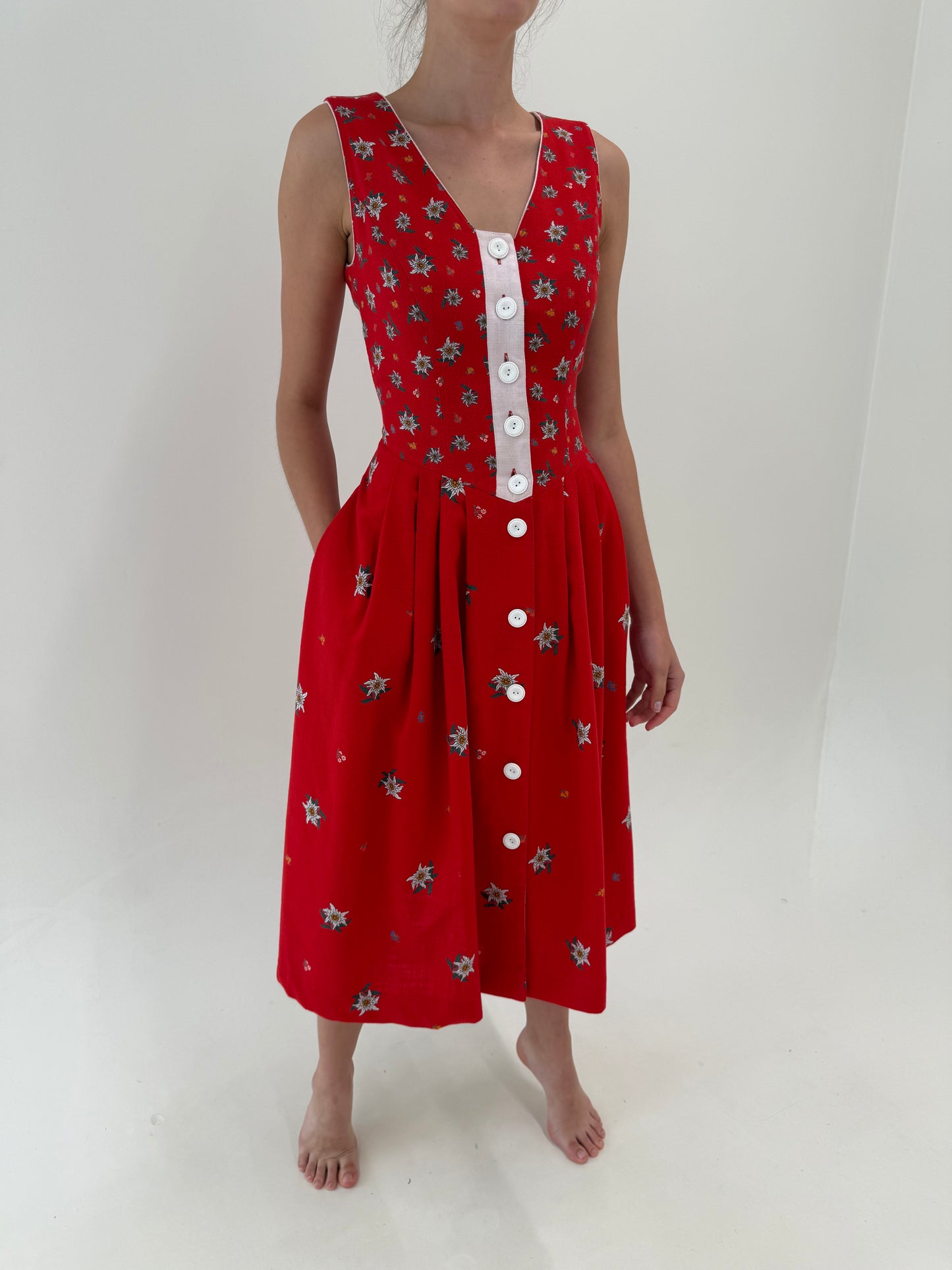 Rochie vintage din pânză răcoroasă de in, bumbac și modal cu corsaj