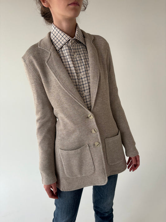Sacou de brand luxury Madeleine light warm gray din jerse din mix de lana