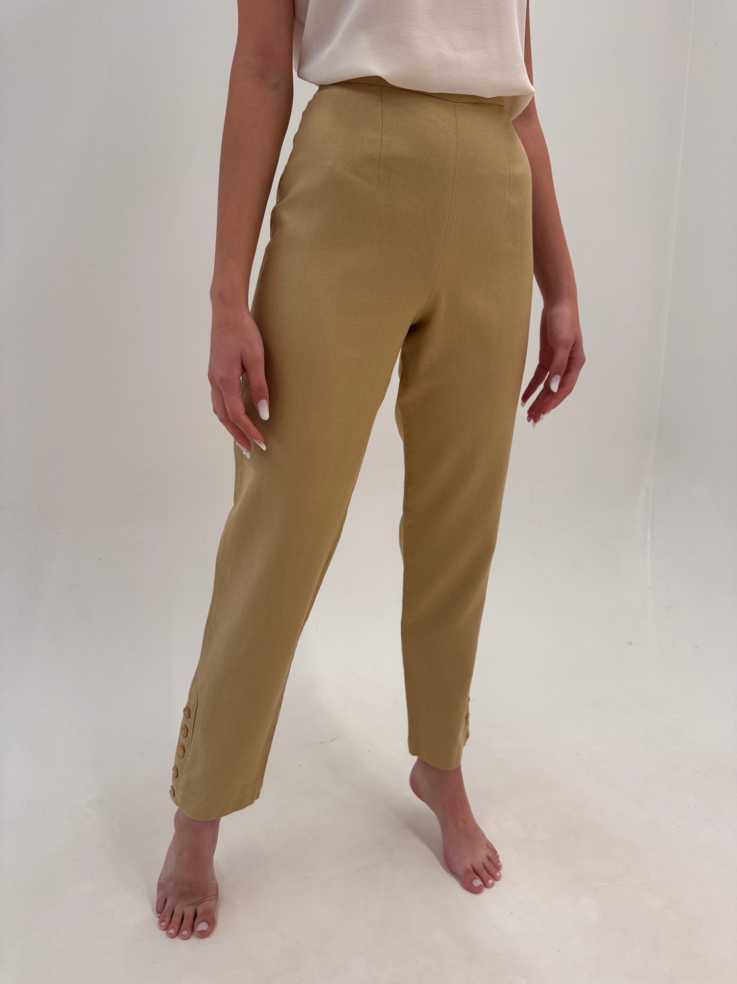 Pantaloni camel Marella by Max Mara din pânză de excepțională de in și bumbac