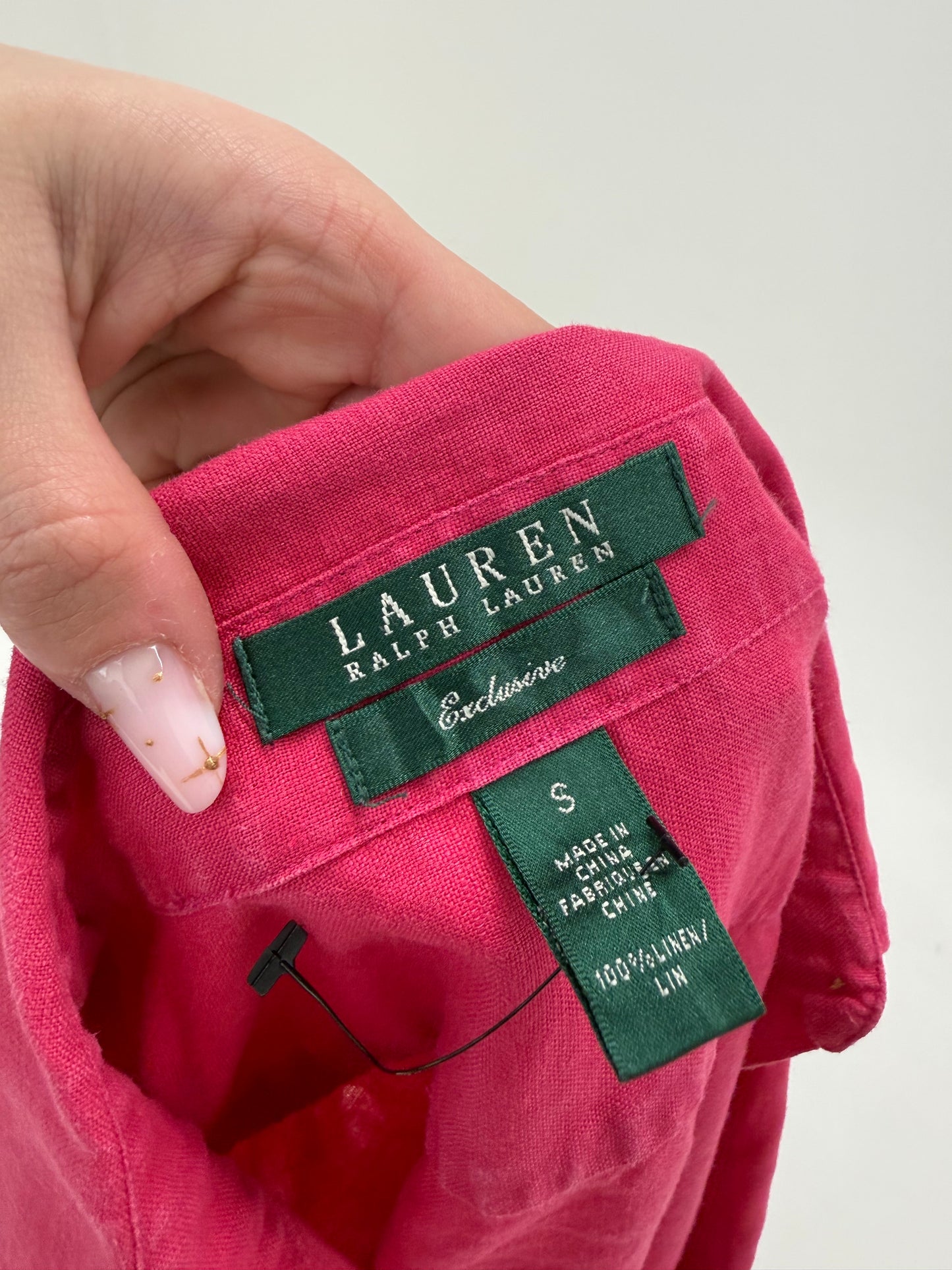 Cămașa fucsia Ralph Lauren din in cu mânecă 3/4