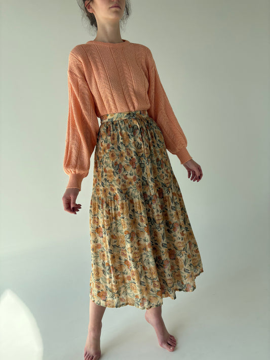 Fustă vintage nude cu print floral superb în culori de toamnă