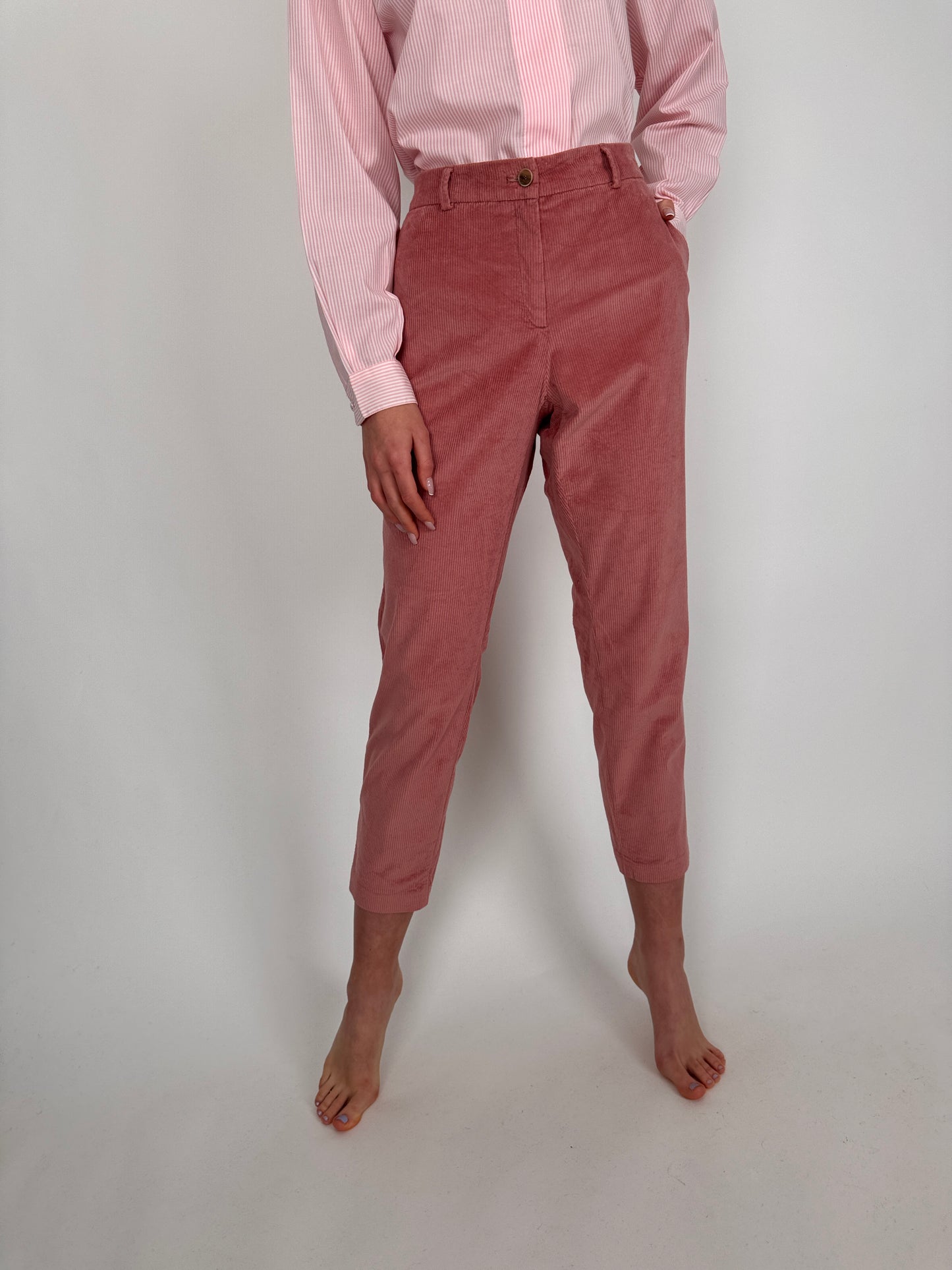 Pantaloni rose pink din catifea plină ușor strech