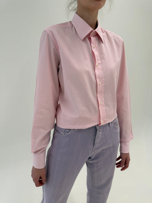 Cămașa vintage luxury Cerutti în dungi fine powder Pink și croi actual