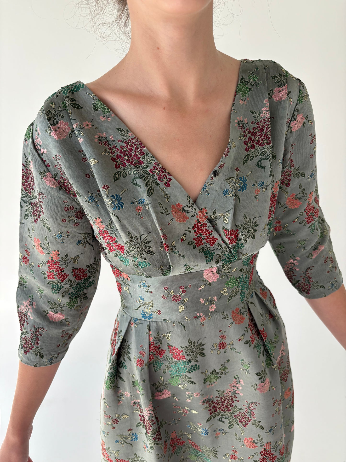 Rochie vintage de colecție din anii 60 din jacquard moale de mătase naturală