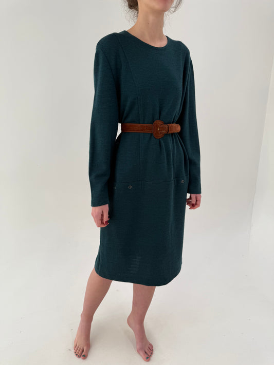 Rochie midi din tricot extrafin gros și dens de lana extragina forest green