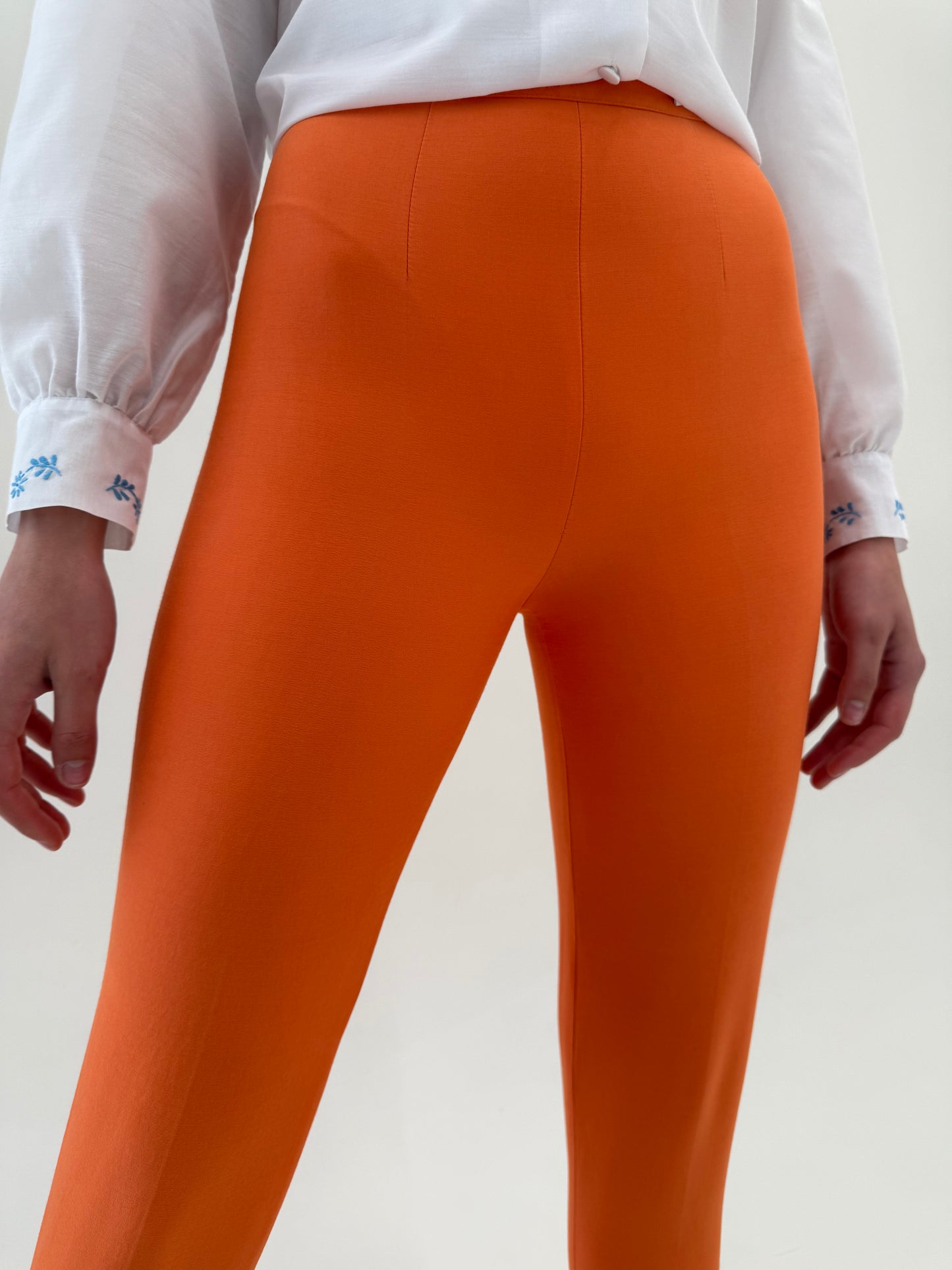 Pantaloni high end italienești oranj l cu etrier din bumbac modelator