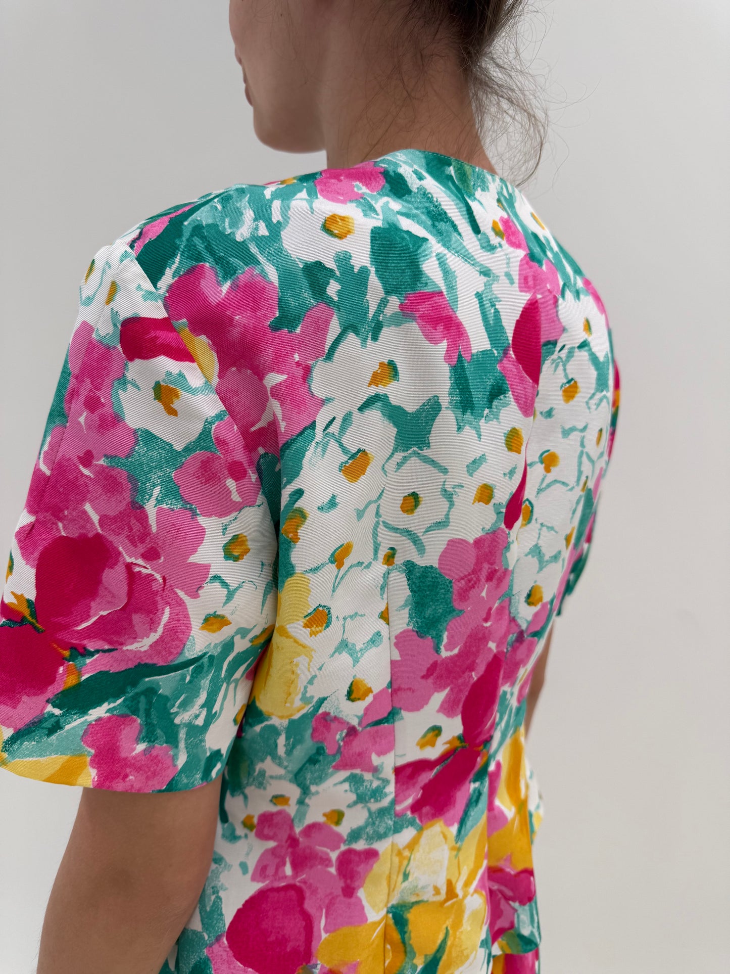 Set vinatge excepțional cu print floral în culori superbe și sacou cambrat din faille