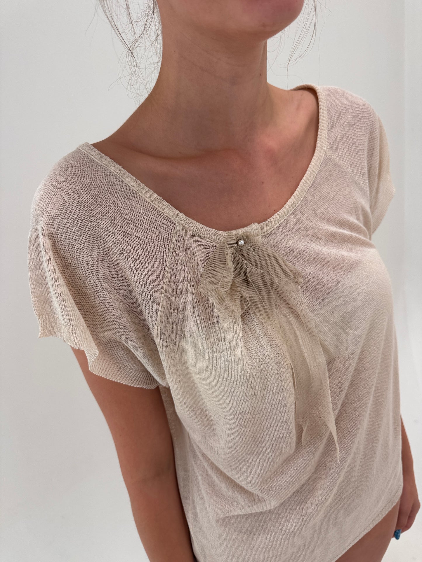Top italian light nude din jerse de in excepțional în croi drapat