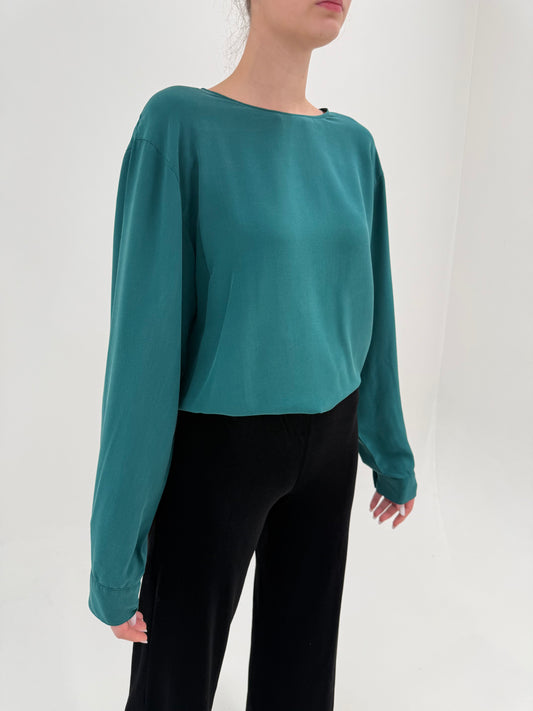 Bluză pune green din mătase naturală în croi minimalist
