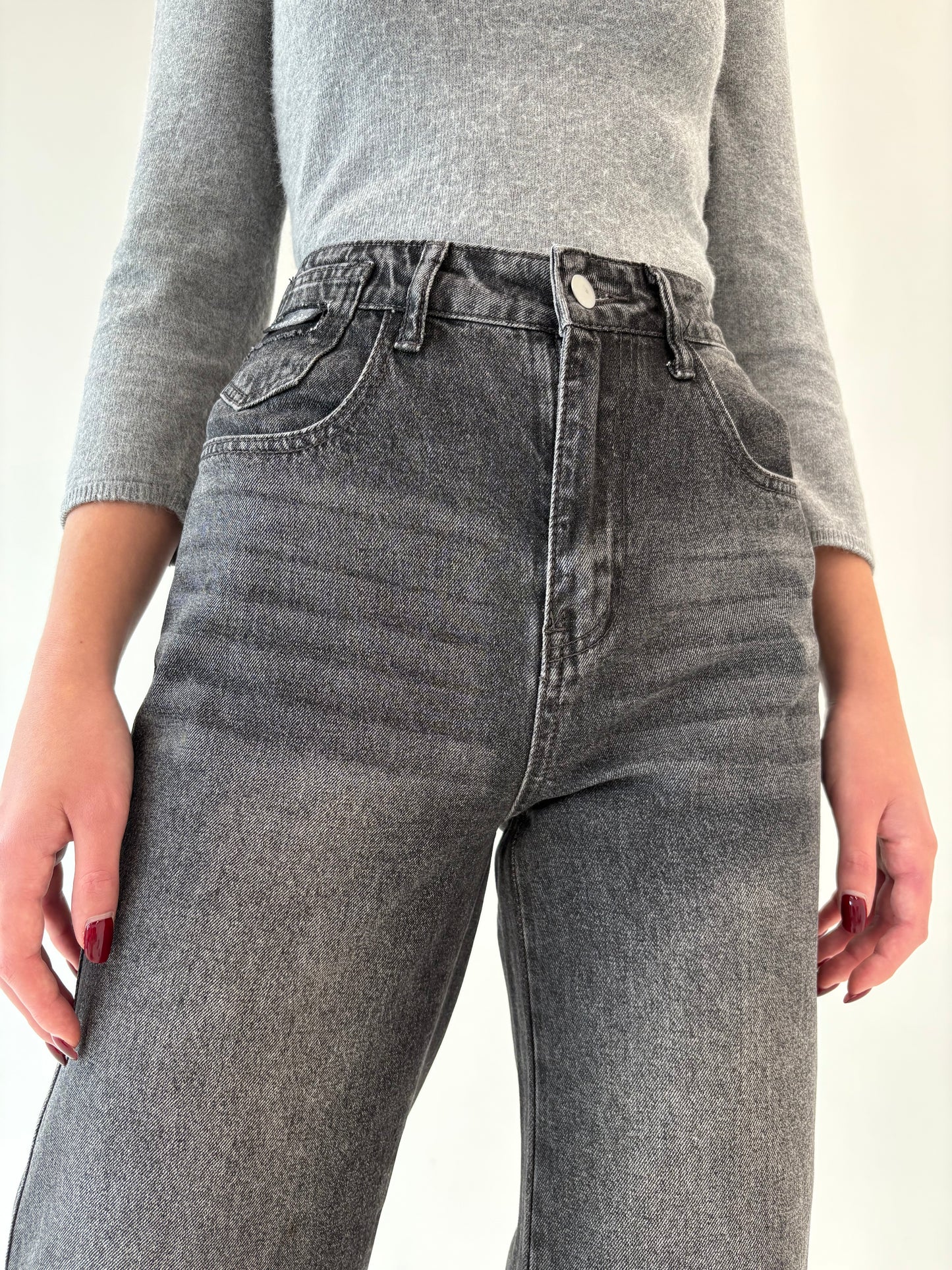 Jeans premium cu talie înaltă straight leg