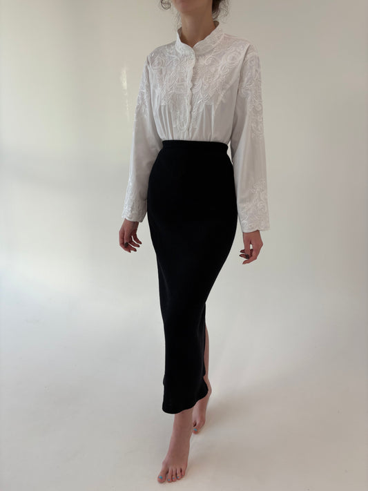 Fustă maxi neagră din tricot 80% lana extrafina cu talie ultra înaltă