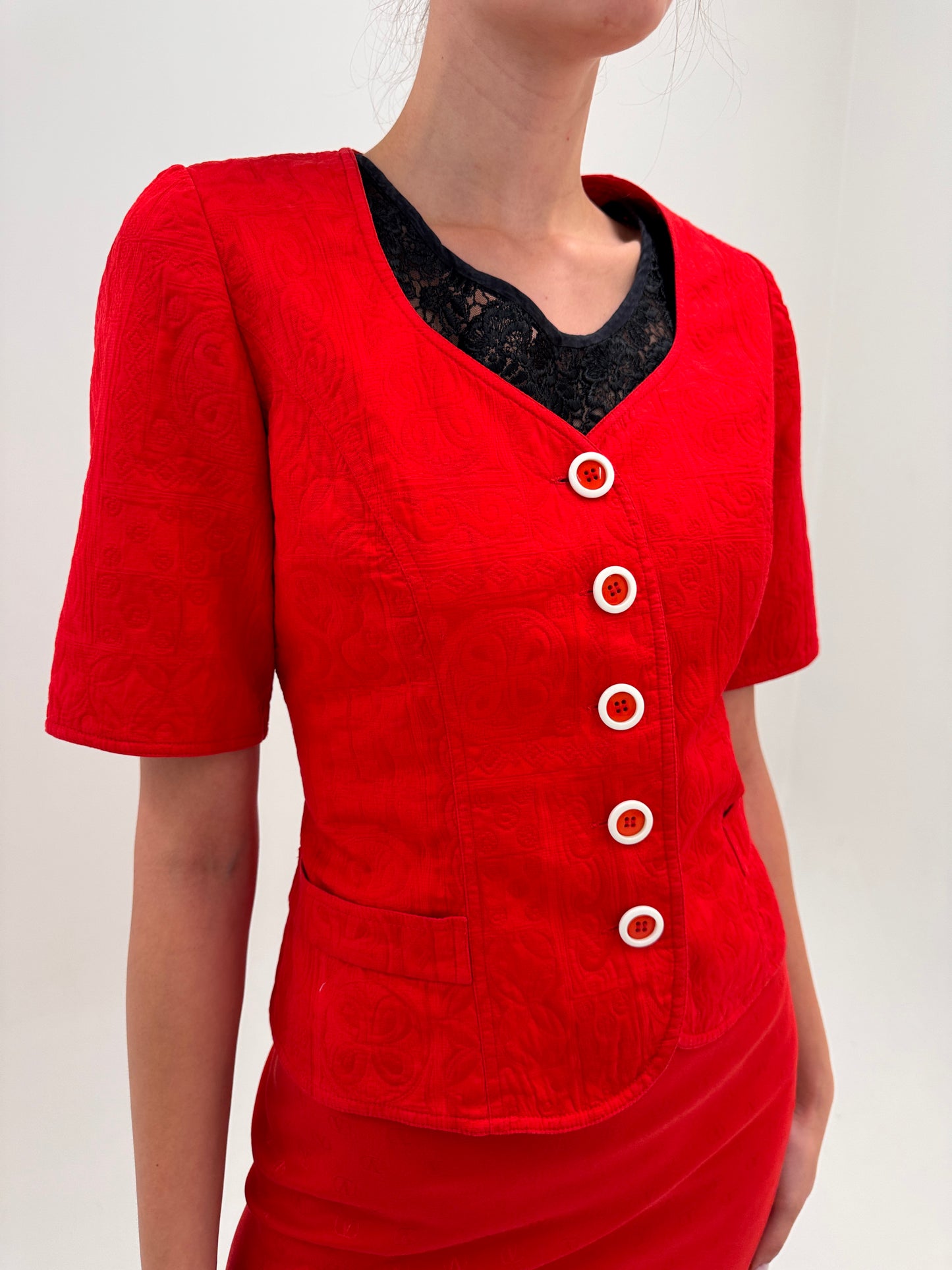 Sacou vintage luxury Ungaro cambrat tip corsaj din brocart de vară din bumbac