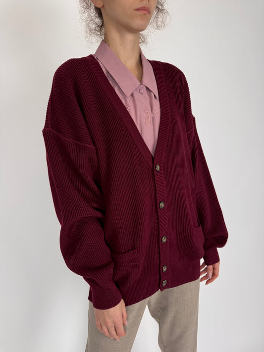 Cardigan burgundy super premium italian din lana extrem de fină groasă