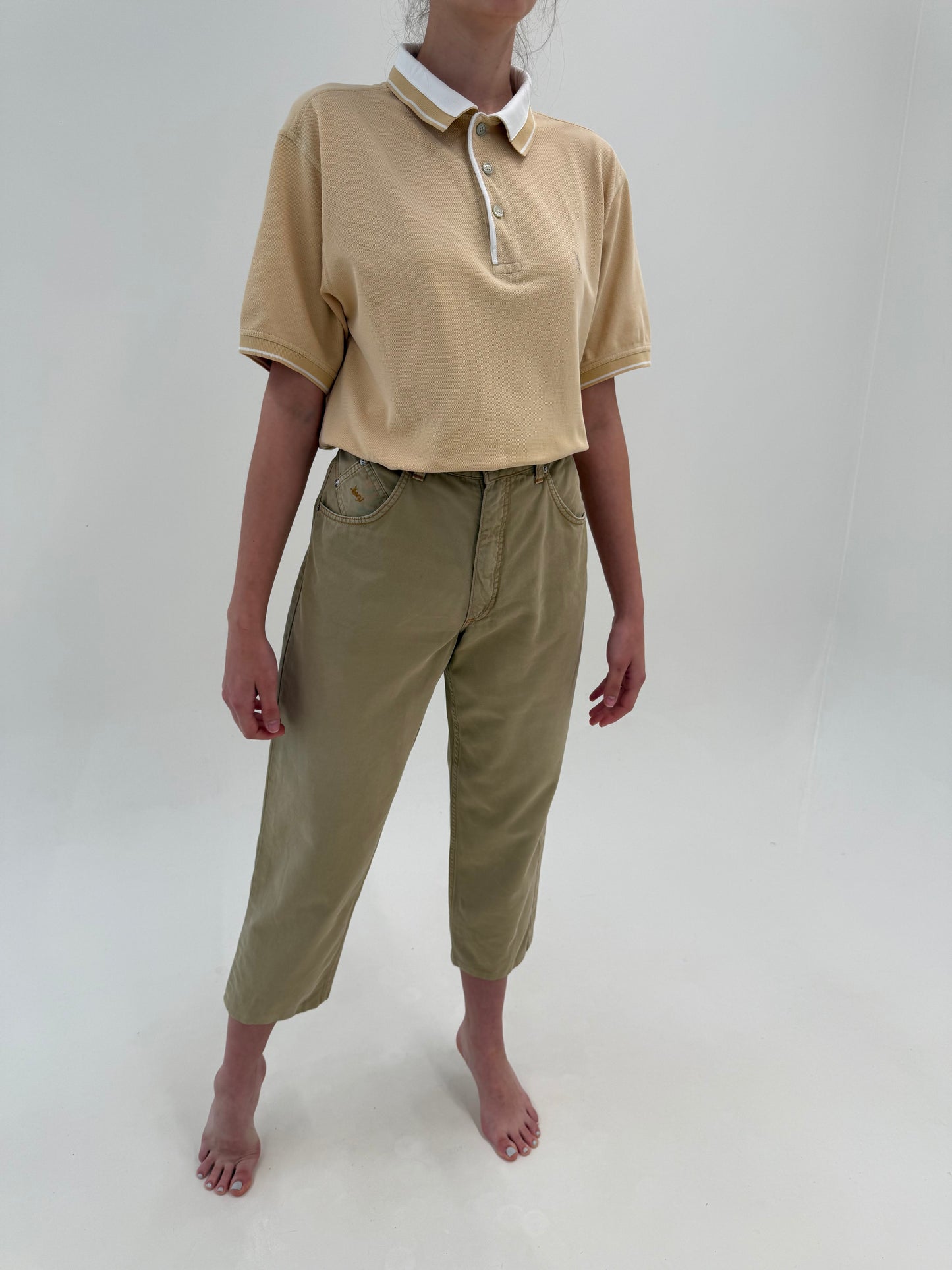 Pantaloni vintage Yves Saint Laurent camel petite din bumbac