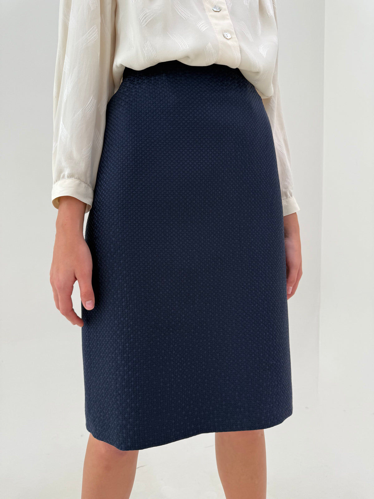 Deux piece din tweed de mătase naturală excepțională gros Navy blue