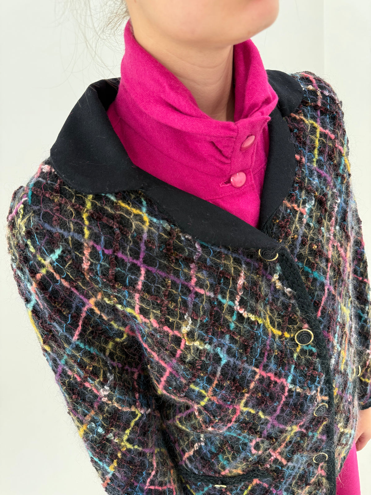Sacou vintage italian din tweed excepțional de lana curcubeu în croi boxy