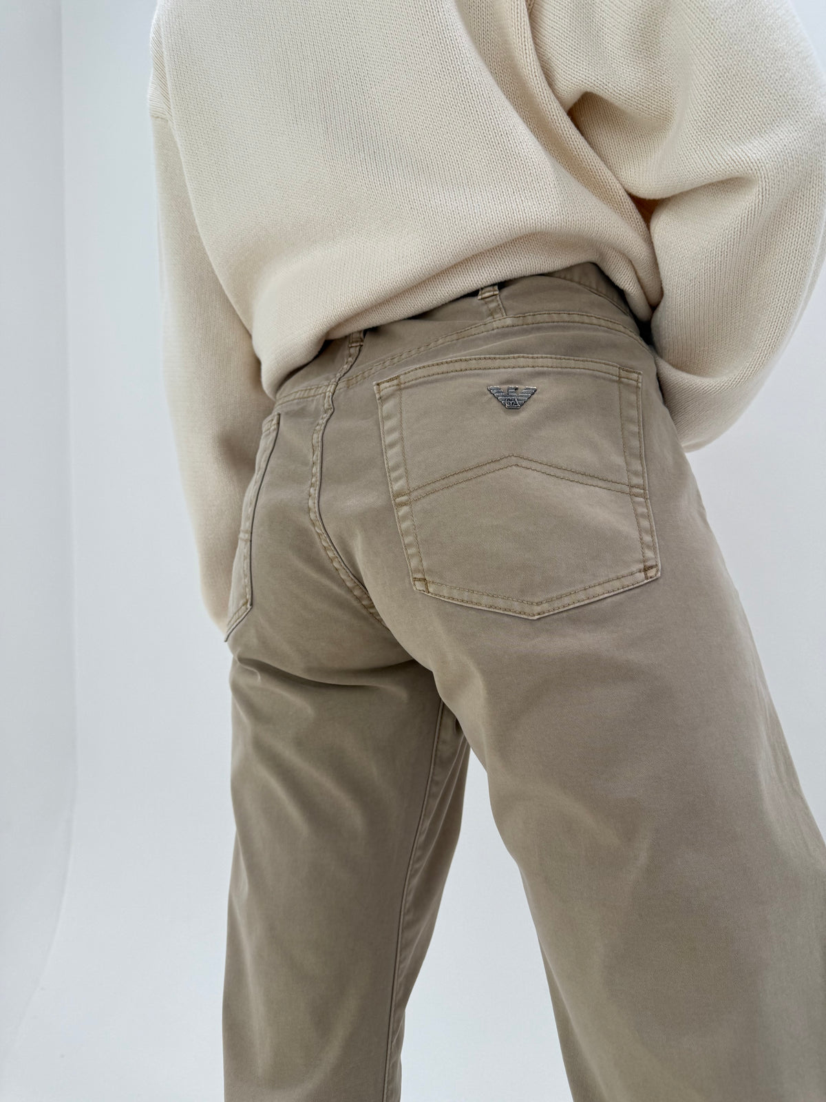 Pantaloni tall Armani camel din bumbac gros modelator chinos