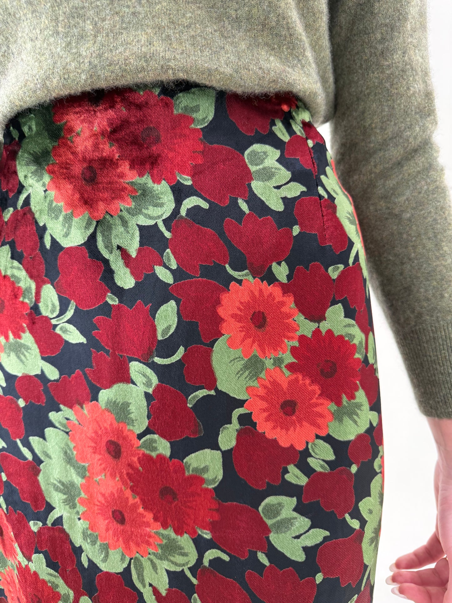 Fustă maxi din catifea excepțională cu mătase naturală și talie ultra înaltă