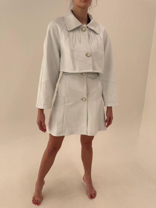 Set din piele naturală extrem de moale cu jachetă cropped off white
