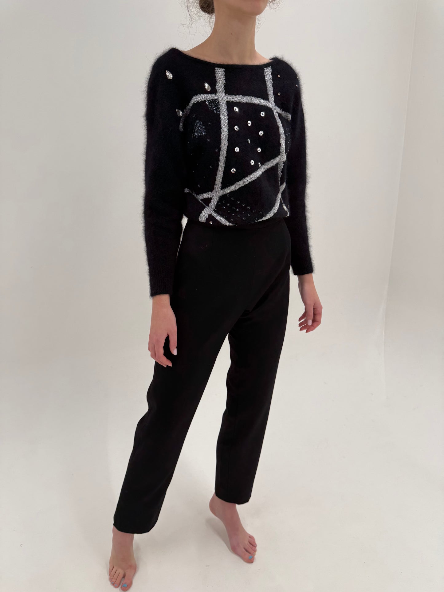 Pantaloni negri țigaretă de la zi la seară din lana extrafina