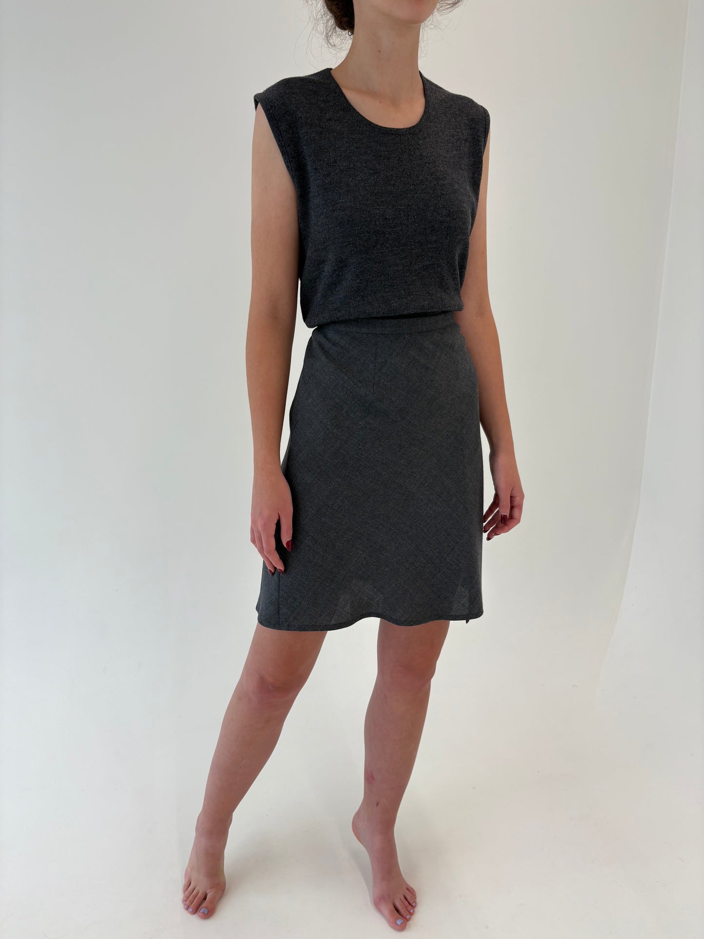 Fustă italiană din lana extrafina în bie cu talie ultra înaltă marcată