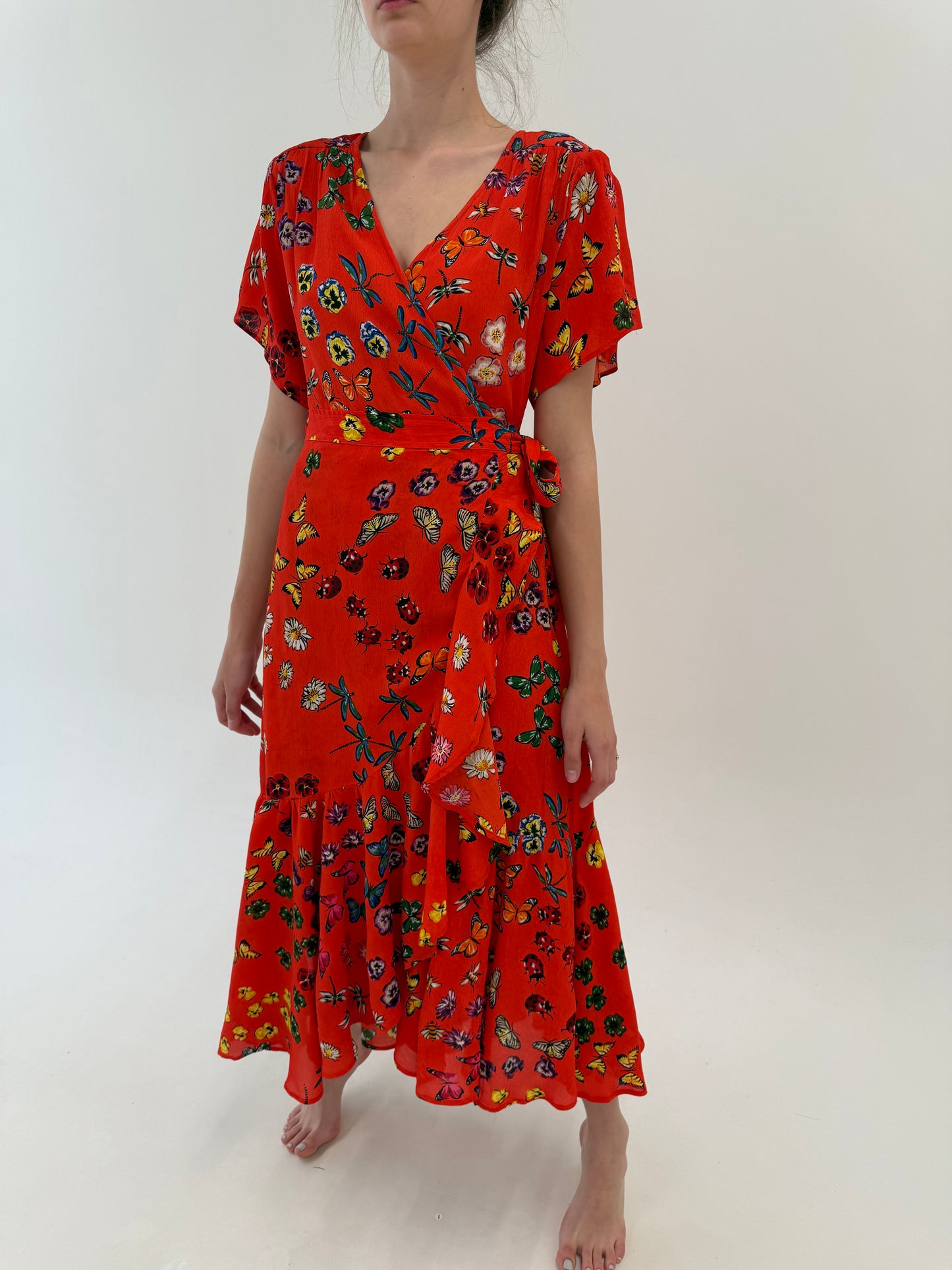 Rochie petrecută electric red cu print maxi în croi super feminin