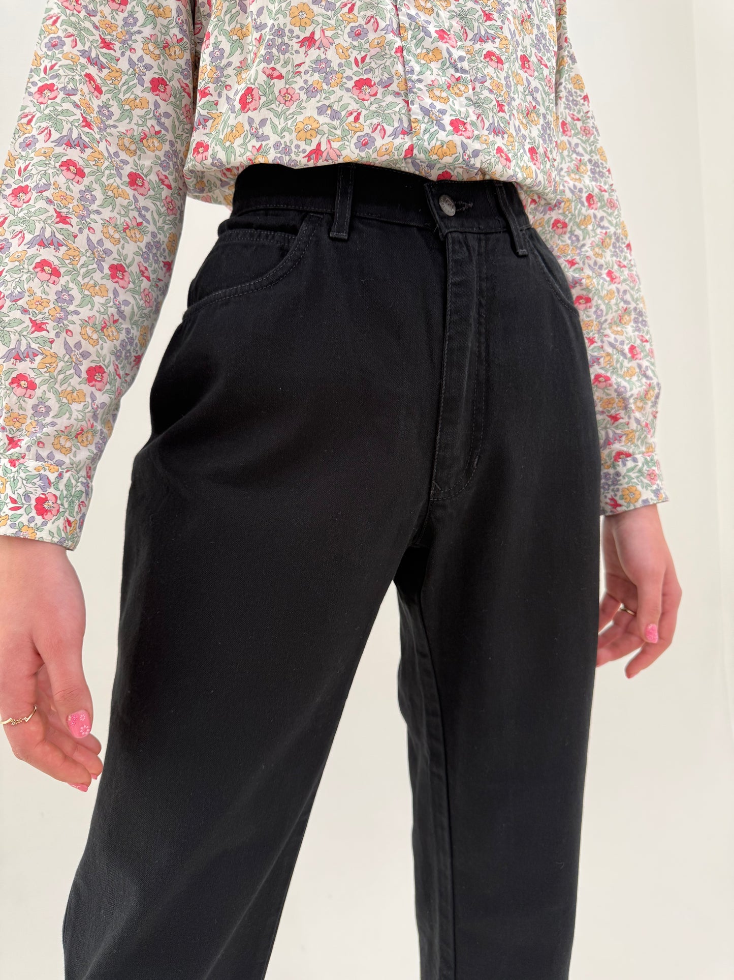 Jeans vintage Fendi negri cu talie înaltă elastica mom fit