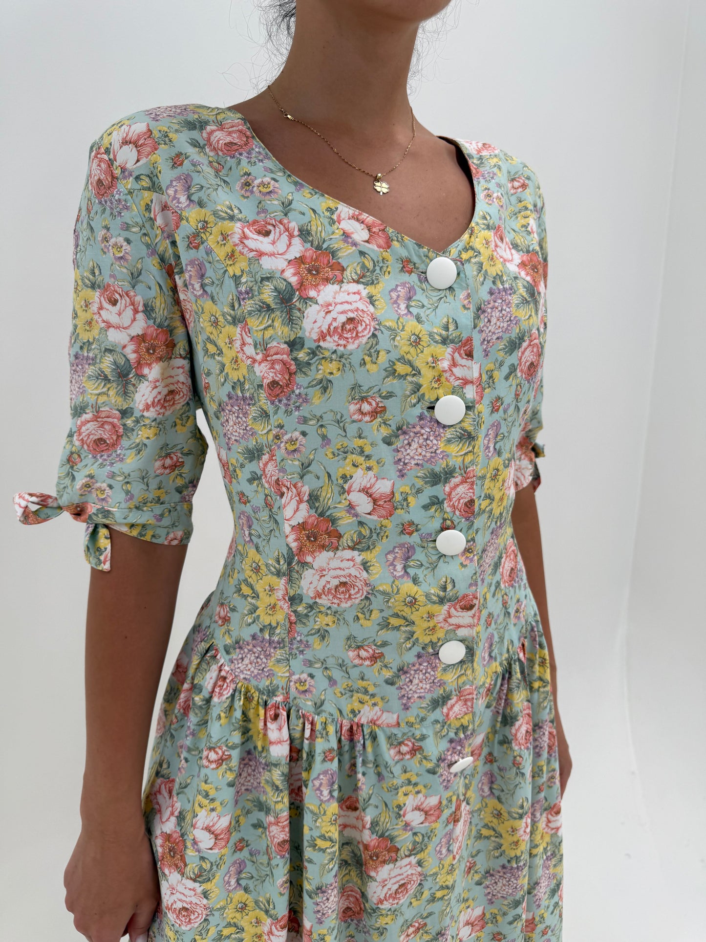 Rochie vintage maxi cu corsaj și print floral superb mint green