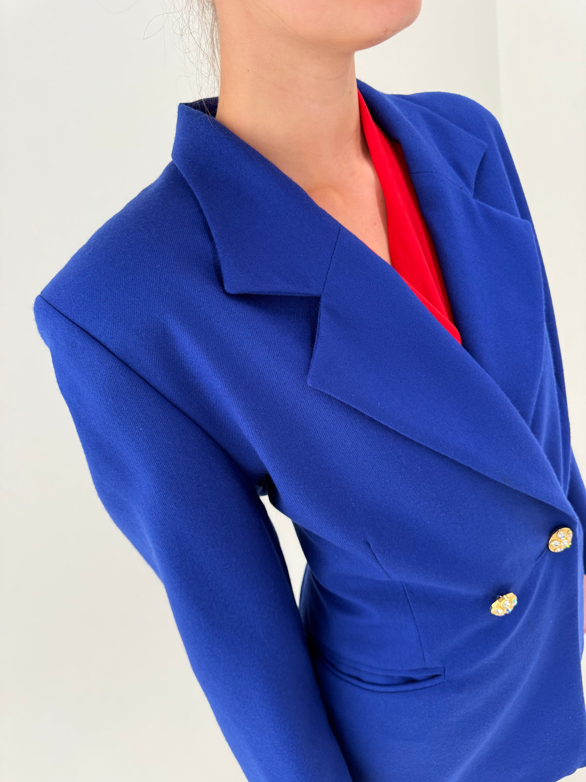 Costum vintage italian excepțional albastru regal din lana extrafina