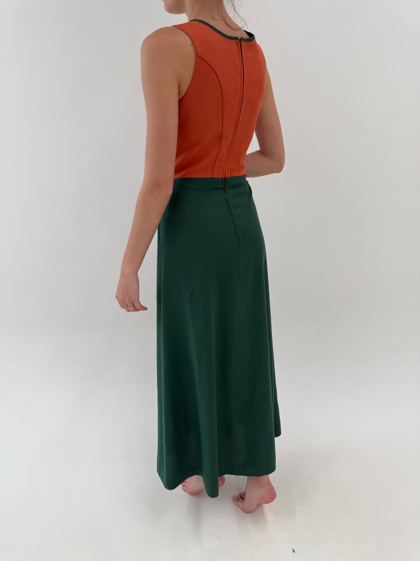 Rochie maxi vintage cu corsaj din pânză grea de în colorblock