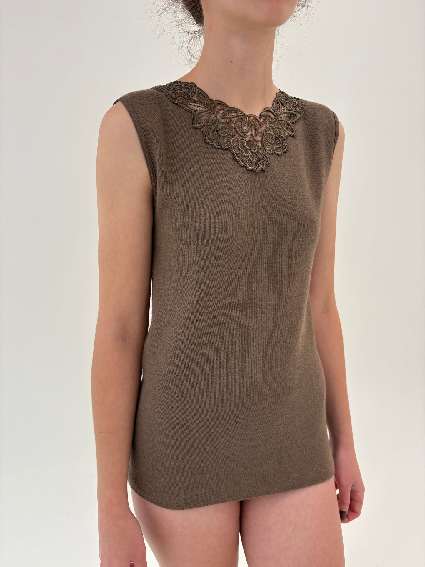 Top cafe au lait italian din mix de lana de lana extrafina