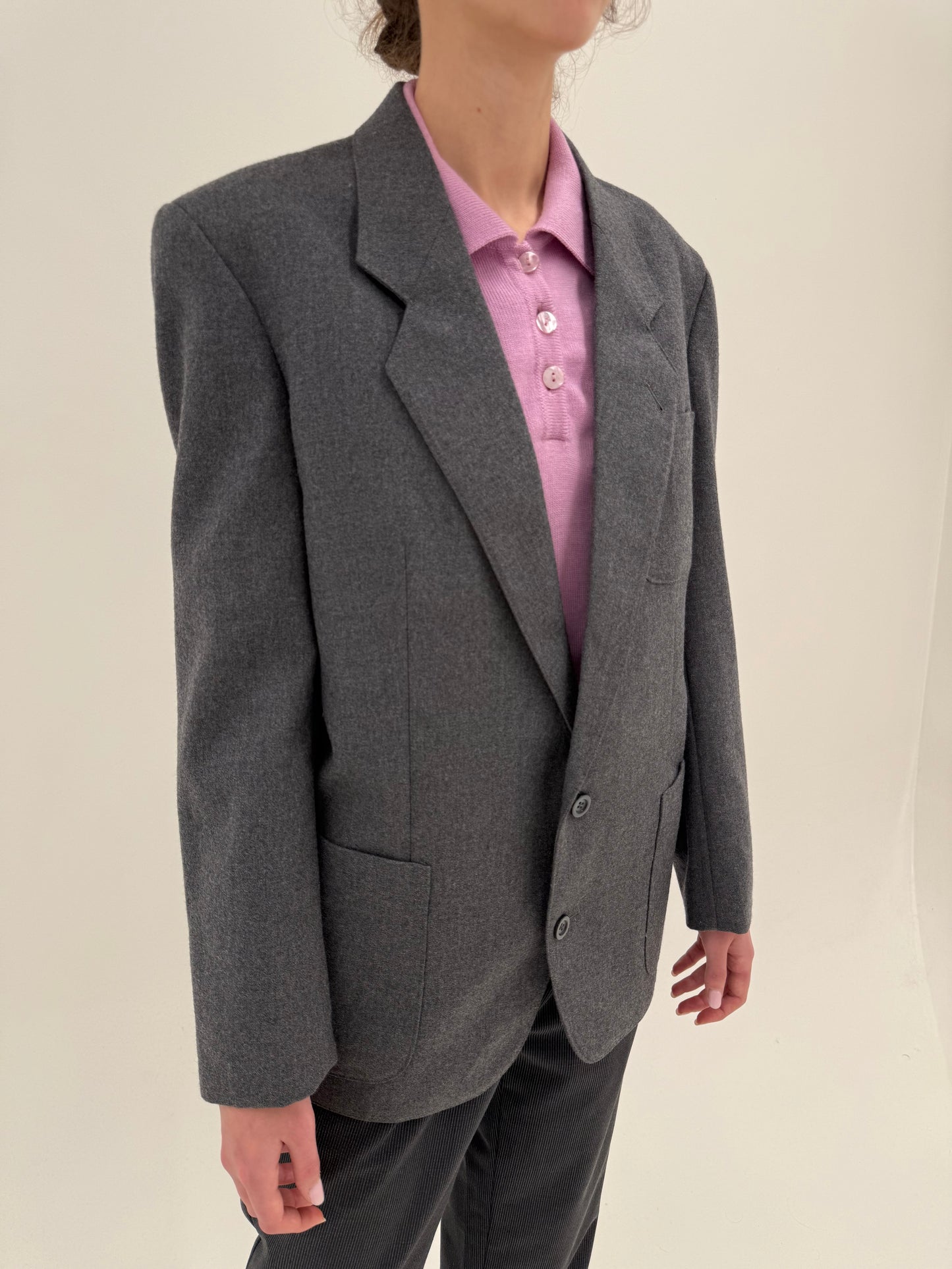 Sacou în stil Prada din lana extrafina plină pebble gray