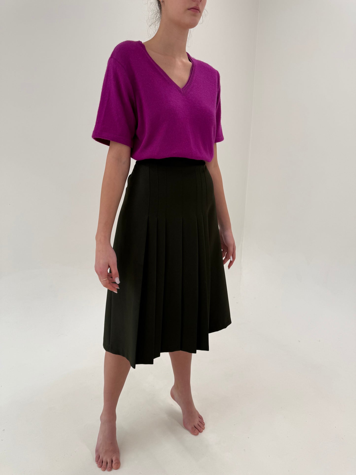 Fustă plisată din lanita extrafina de primăvară cu talie ultra înaltă