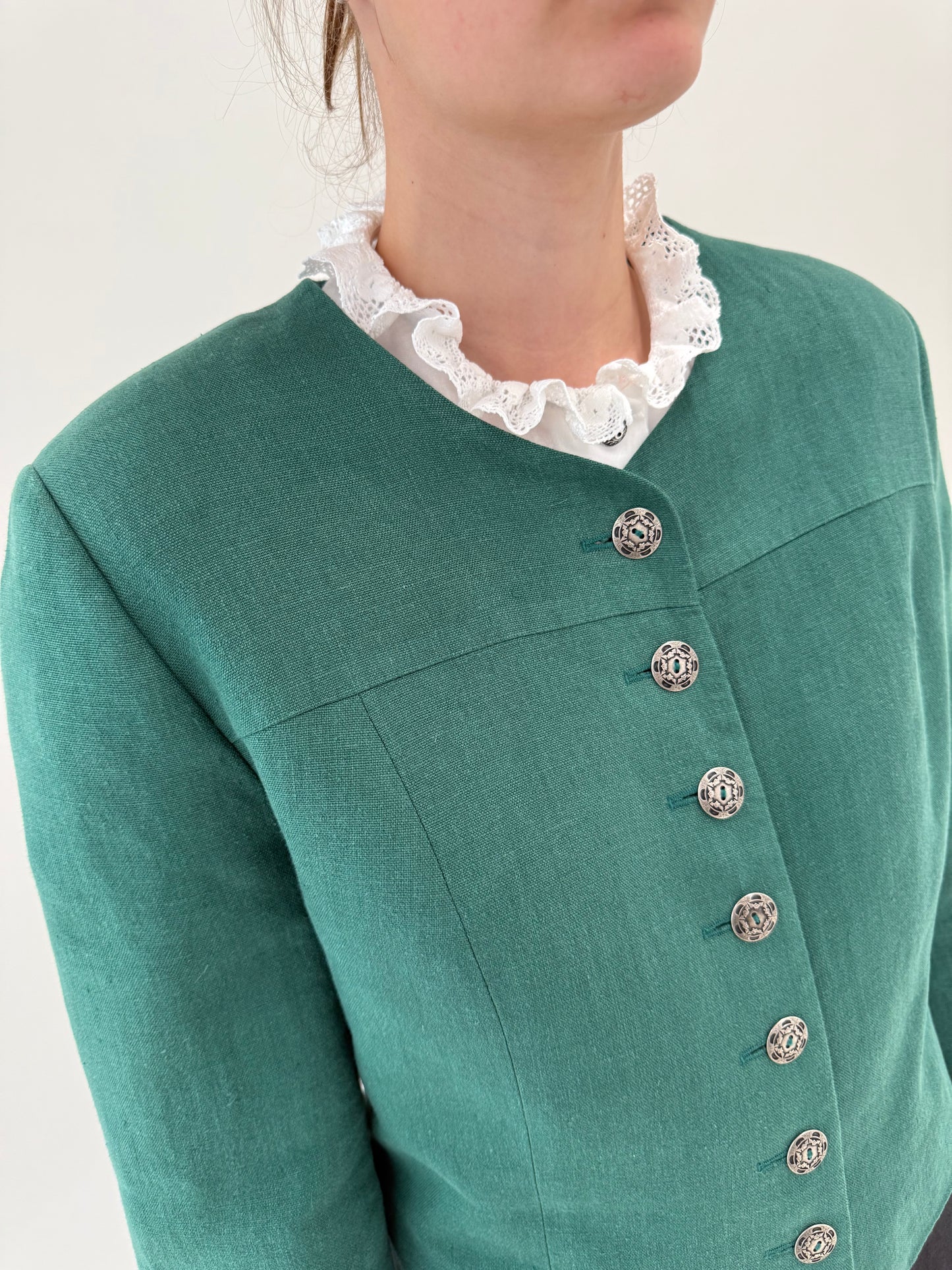 Sacou vintage din pânză de in în croi minimalist verde superb