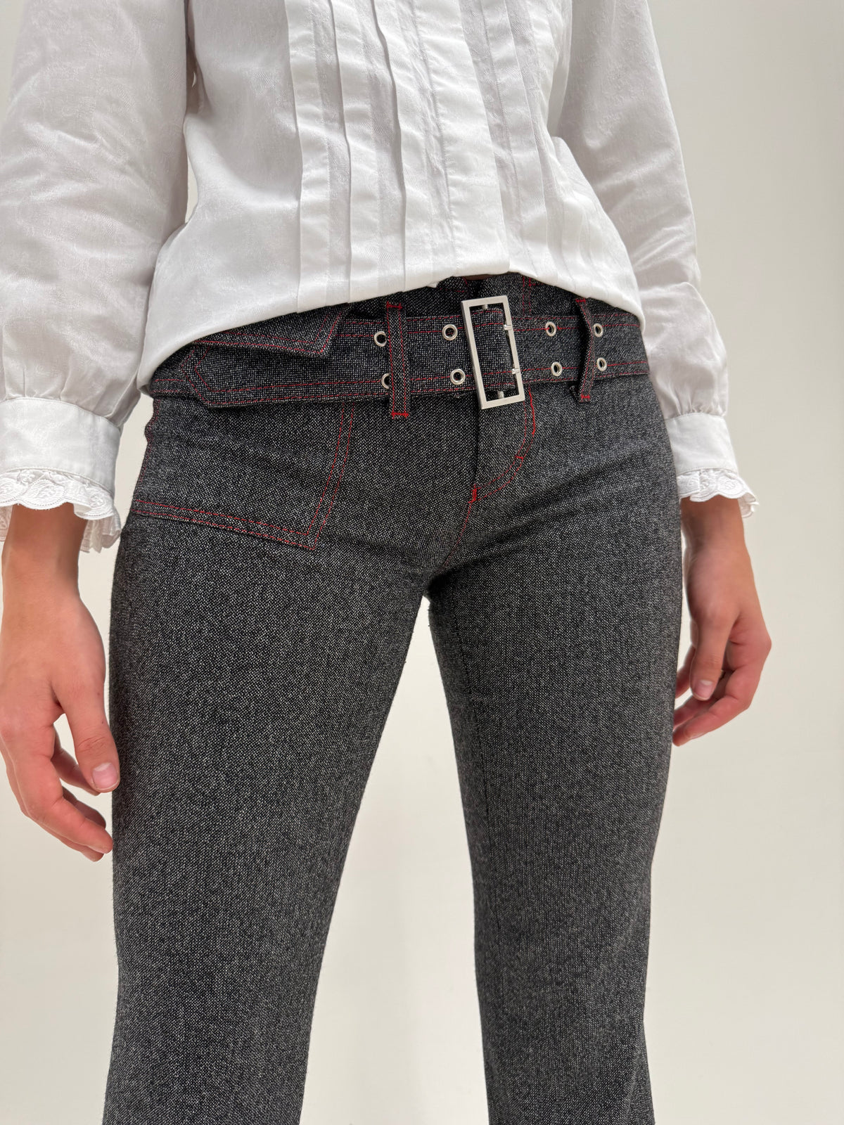 Pantaloni Versace evazati Y2K vintage super reveniți în trend din lana extrafina