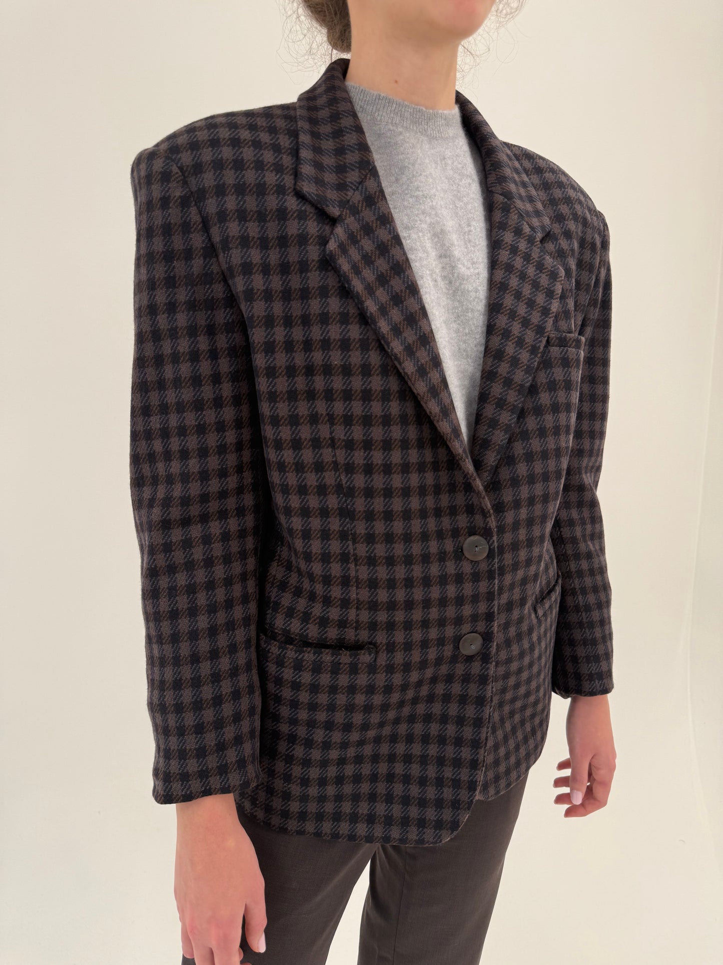 Sacou din tweed de lana extrafina plină cuplate brown și baby blue