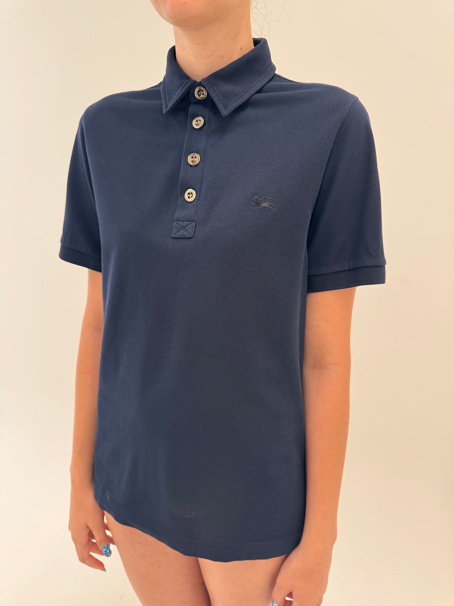 Top polo Burberry din bumbac pique excepțional specific anii 2000 Navy blue