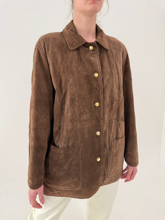 Geacă Burberry tall din piele naturală întoarsă ușor matlasata în croi clasic