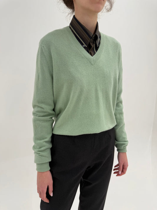 Pulover din cașmir high end pistachio green cu grad redus de peeling