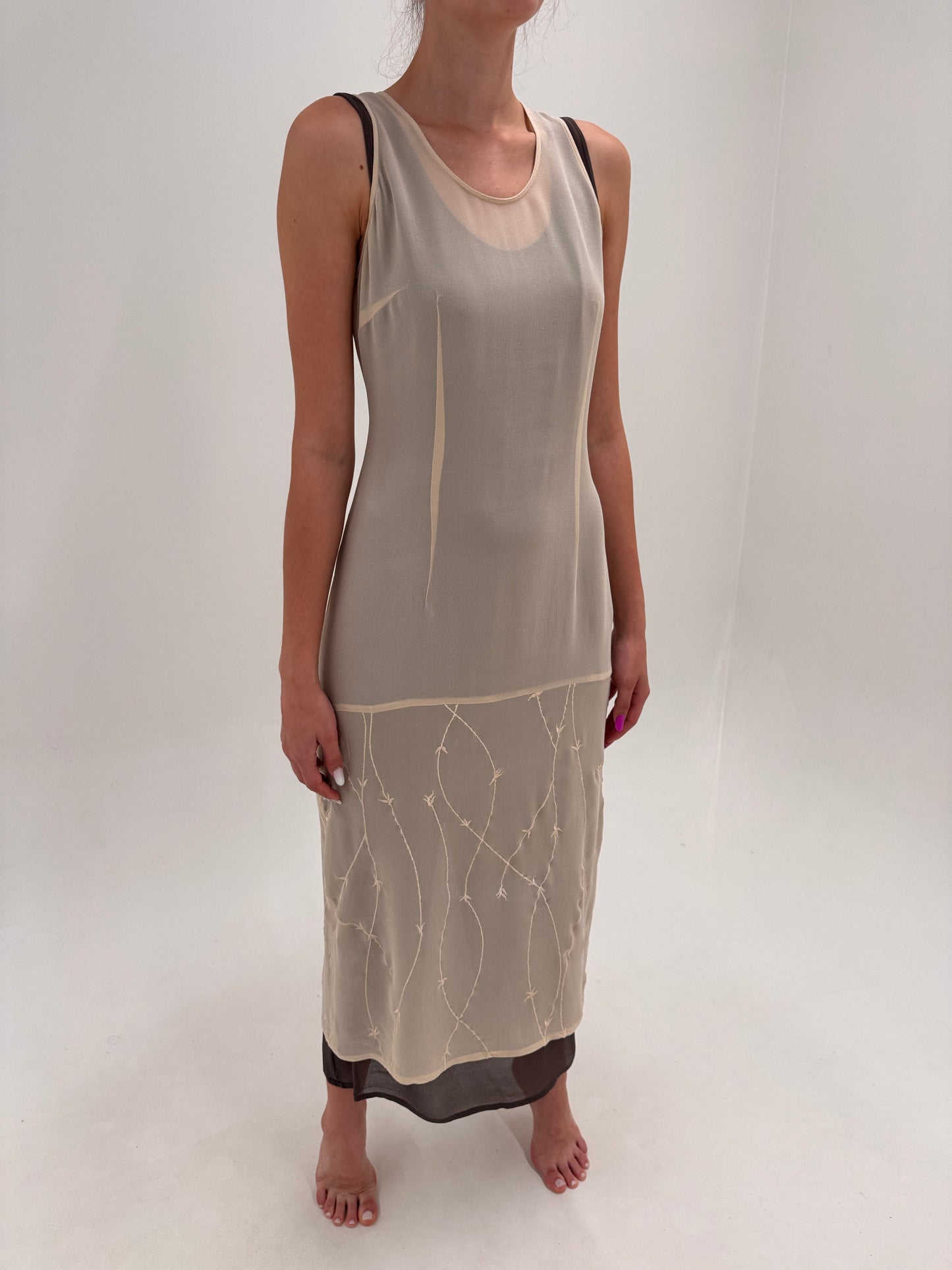 Rochie maxi in stil Jil Sander din 2 rânduri de mătase naturală