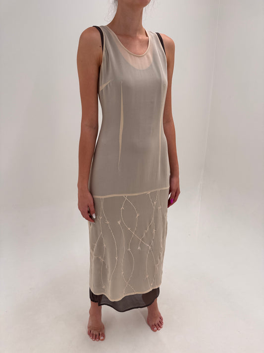 Rochie maxi in stil Jil Sander din 2 rânduri de mătase naturală