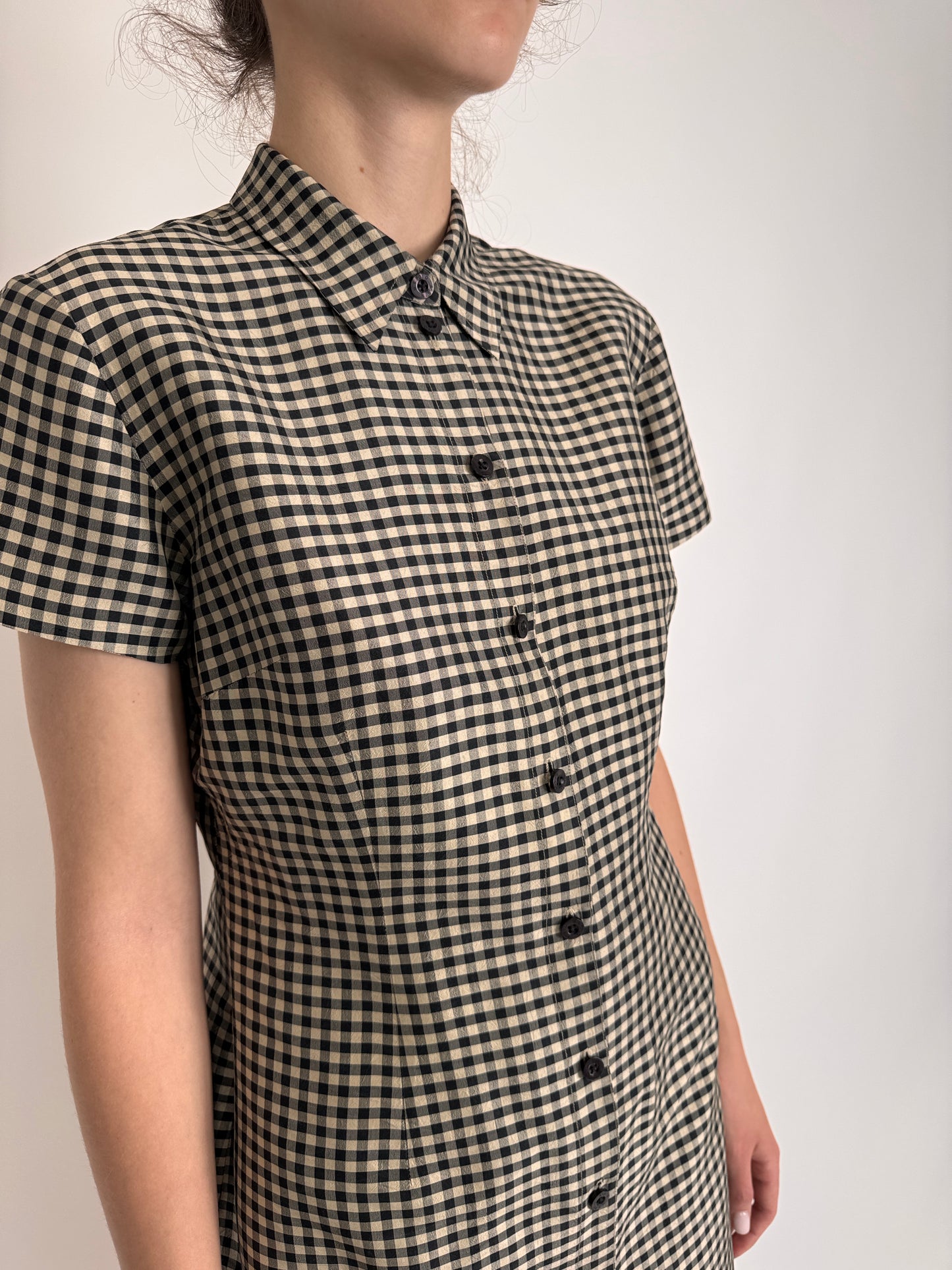 Rochie din panzica de mătase naturală gingham
