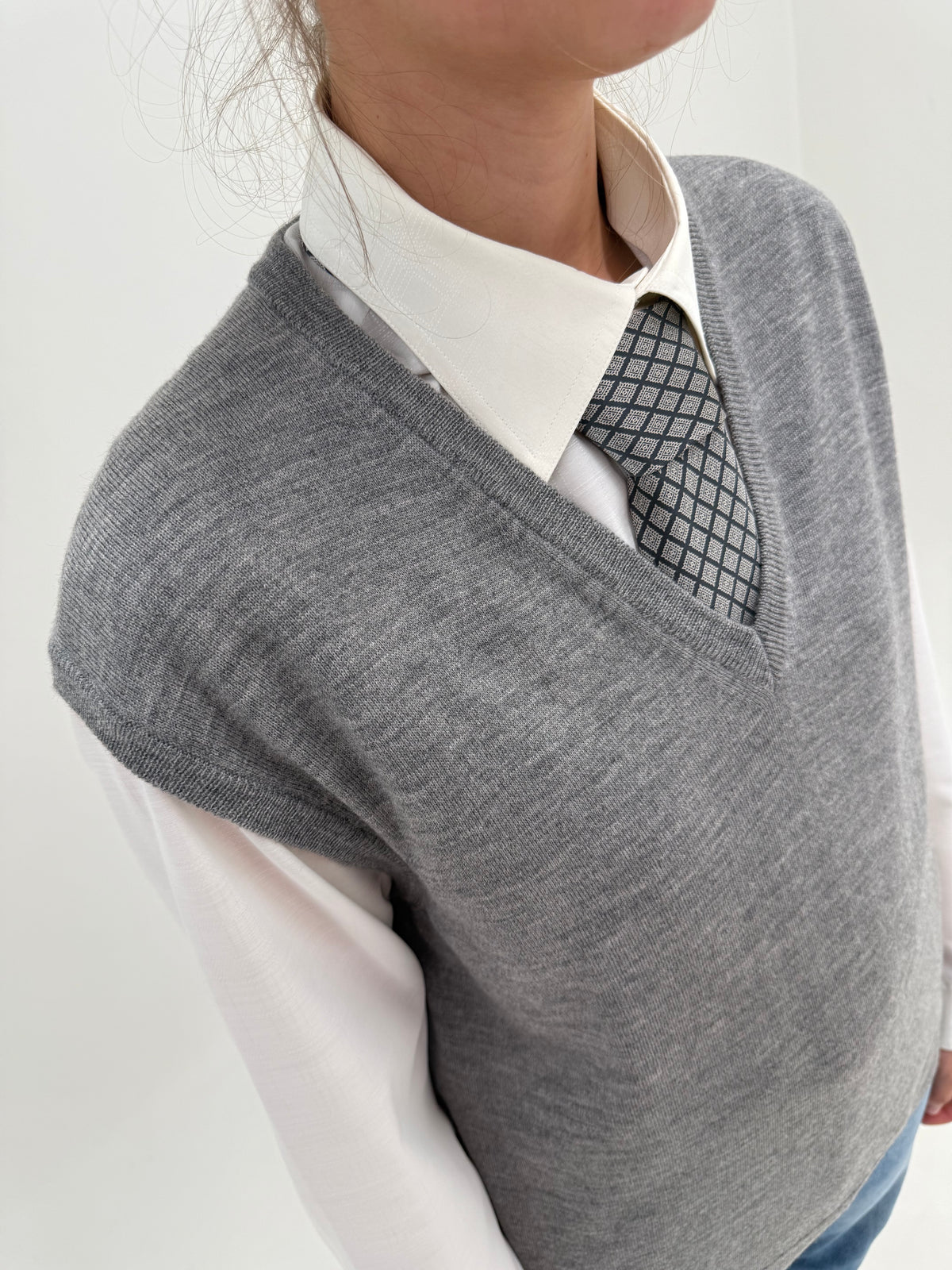Vestă italiană silver gray din lana merino extrafina