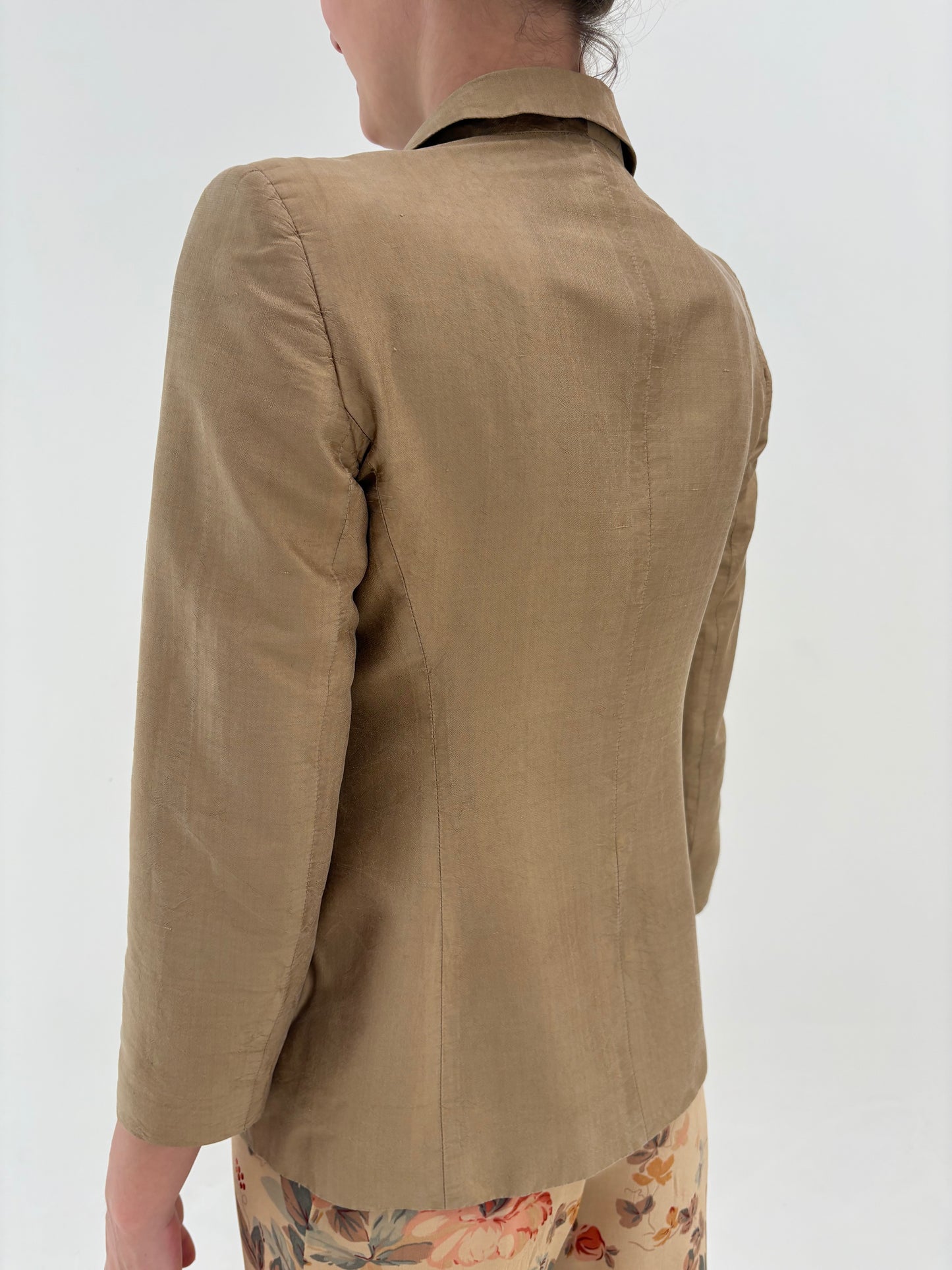 Sacou petite camel de brand luxury din mătase naturală dupioni