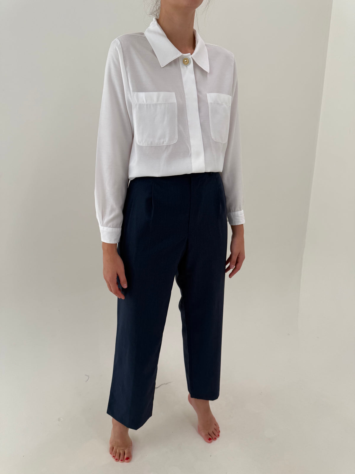 Costum tall jeans blue din lana extrafina în croi actual